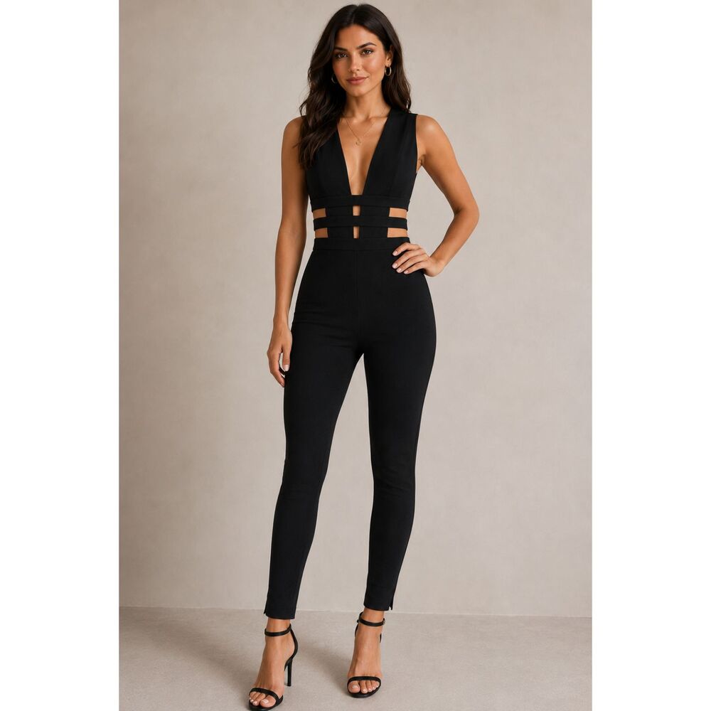 Tiger Mist Black Cutout Bandage Jumpsuit Women's Size XS Sleeveless Bodycon